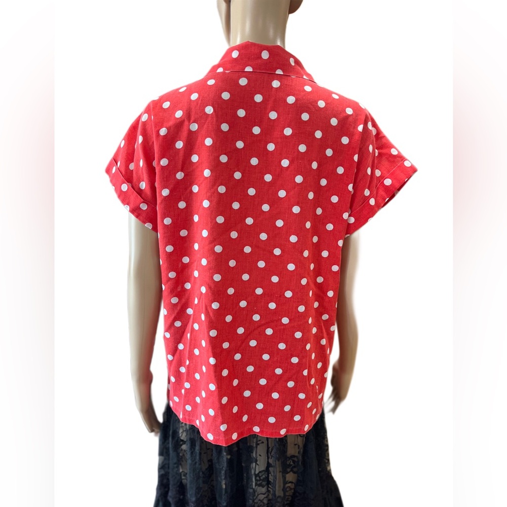 Vintage 70’s handmade Red Polka Dot Women's Top-M/L - Picture 3 of 5